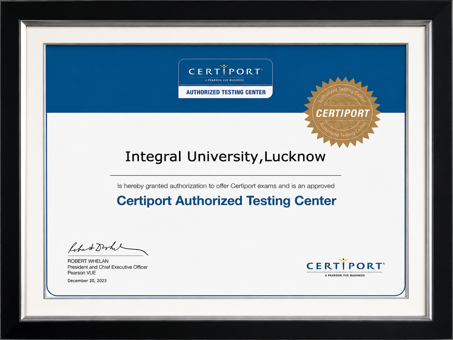 Certiport Authorized Testing Center Certificate
