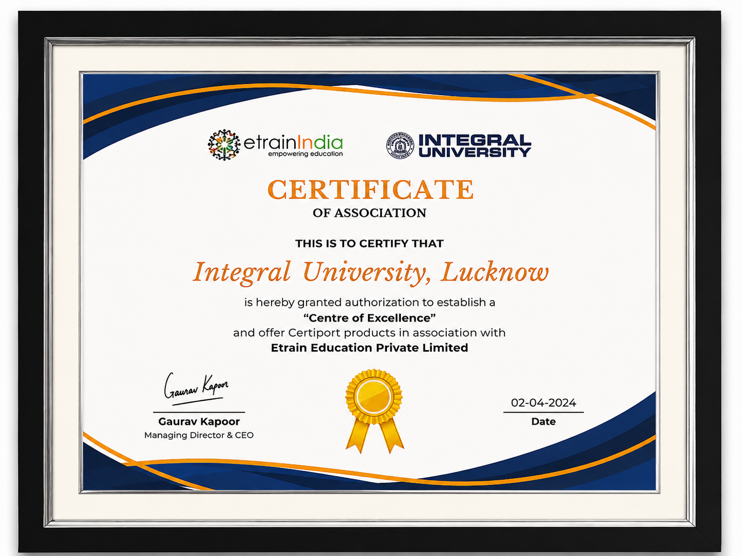 eTrainIndia Certificate of Association